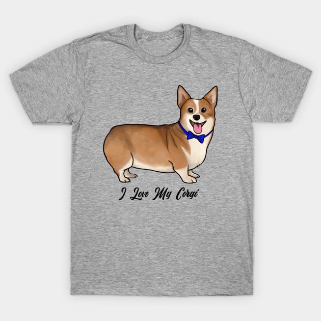 I Love My Corgi Dog With Blue Bow Tie T-Shirt by Ashley D Wilson